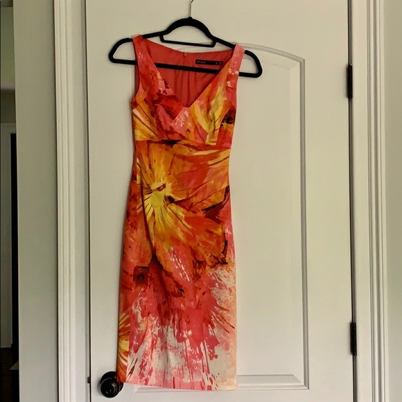 karen millen orange floral dress Karen Millen Silk Floral Orange Multicolor Mini Dress. US4/UK8. New